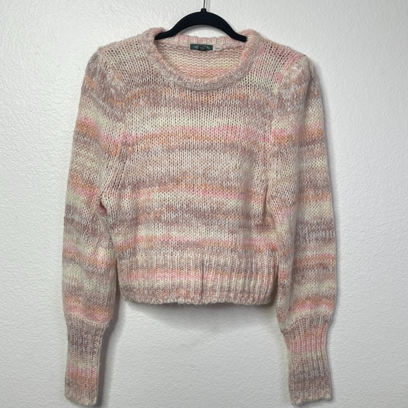 Womens M Fuzzy Knit Sweater Pastel Pink Beige Mohair Blend Pullover Cozycore Y2K - Picture 9 of 14